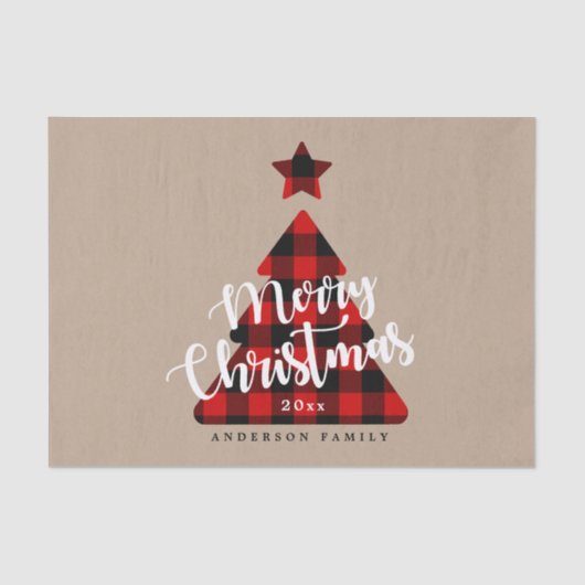 Buffalo Plaid Kerstboom Vakantie Wrapping Tissuepapier (Voorkant)