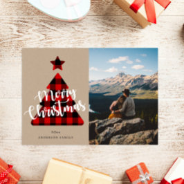 Buffalo Plaid Kerstboom Vakantiefotokaart Feestdagenkaart