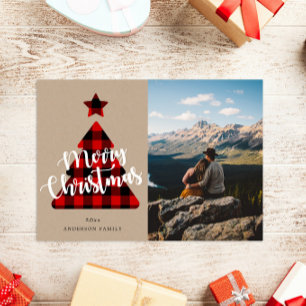 Buffalo Plaid Kerstboom Vakantiefotokaart Feestdagenkaart