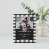 Buffalo Plaid Kerstcadeau Foto | Paars Feestdagenkaart (Staand voorkant)