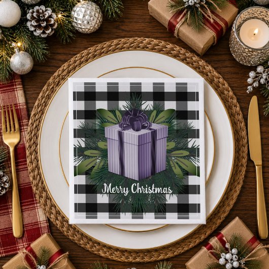 Buffalo Plaid Kerstcadeau | Paars Servet