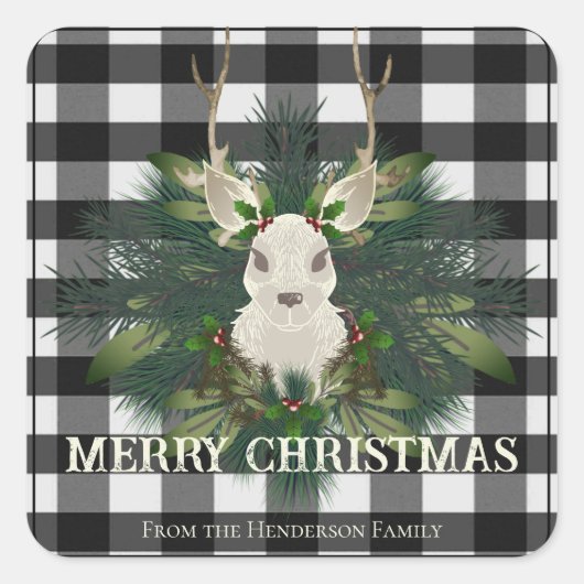 Buffalo Plaid Kerstelijke Rendieren Kerstmis Vierkante Sticker (Voorkant)