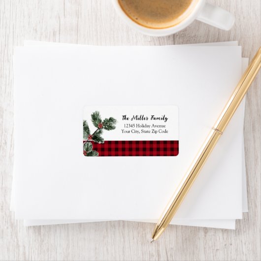 Buffalo plaid-kerstfeestadres etiket (Insitu)