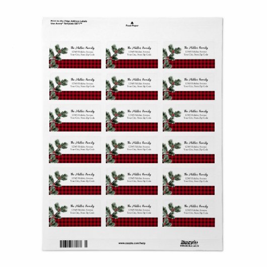 Buffalo plaid-kerstfeestadres etiket (Full Sheet)