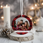 Buffalo Plaid Kerstfoto Keepsake Ornament