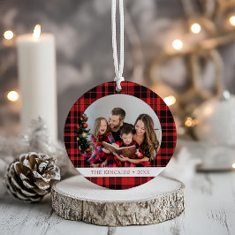 Buffalo Plaid Kerstfoto Keepsake Ornament