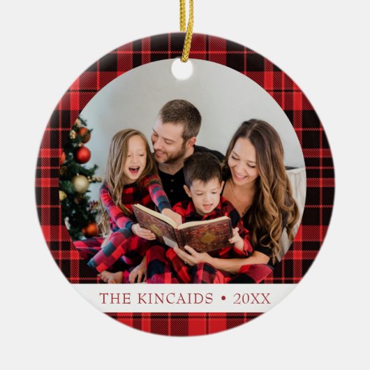 Buffalo Plaid Kerstfoto Keepsake Ornament (Voorkant)