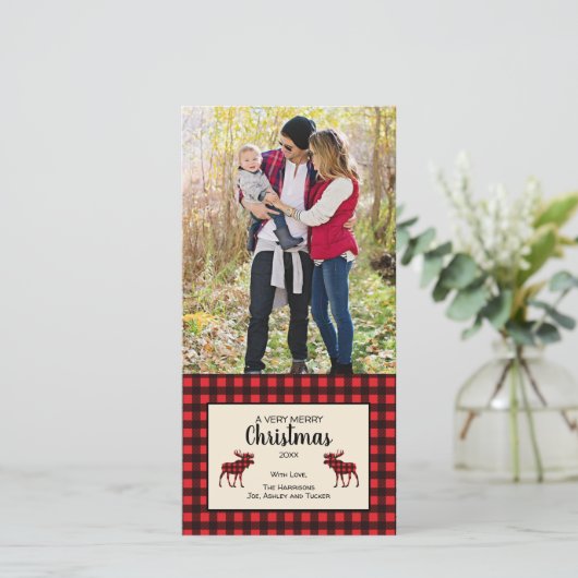 Buffalo Plaid Kerstkaart (Staand voorkant)