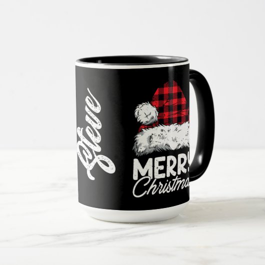 Buffalo Plaid Kerstmannenhoed met Aanpasbare Naam Mok (Voorkant rechts)