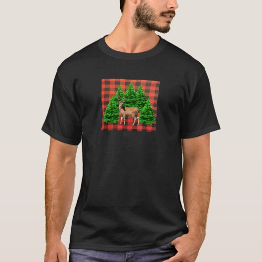 Buffalo Plaid Kerstmis Bos Herten T-Shirt (Voorkant)