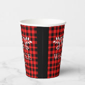 Buffalo Plaid Kerstmis monogram pasgetrouwde foto Papieren Bekers (Rechts)