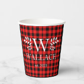 Buffalo Plaid Kerstmis monogram pasgetrouwde foto Papieren Bekers (Voorkant)
