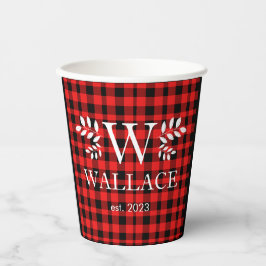 Buffalo Plaid Kerstmis monogram pasgetrouwde foto Papieren Bekers