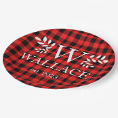 Buffalo Plaid Kerstmis monogram pasgetrouwde foto Papieren Bordje (Gekanteld)