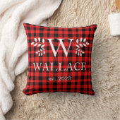 Buffalo Plaid Kerstmonogram pasgetrouwd foto  Kussen (Deken)