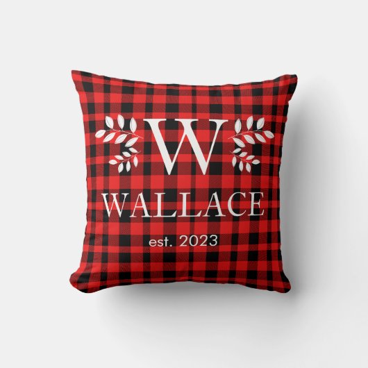 Buffalo Plaid Kerstmonogram pasgetrouwd foto  Kussen (Voorkant)
