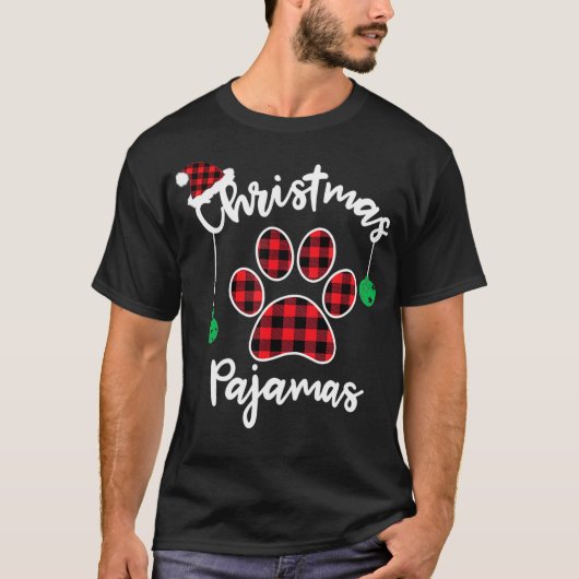 Buffalo plaid kerstpaw Pajamas Pet Santa T-shirt (Voorkant)