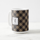 Buffalo Plaid Khaki Monogram Naam Koffiemok (Voorkant links)