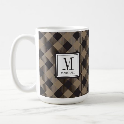 Buffalo Plaid Khaki Monogram Naam Koffiemok (Links)