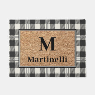 Buffalo Plaid Koor Monogram Grijs Zwart en Crème Deurmat