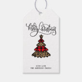 Buffalo Plaid & Leopard Patroon Kerstboom Cadeaulabel (Voorkant)