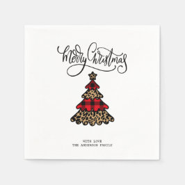 Buffalo Plaid & Leopard Patroon Kerstboom Servet