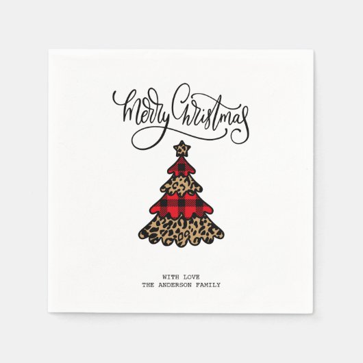 Buffalo Plaid & Leopard Patroon Kerstboom Servet (Voorkant)