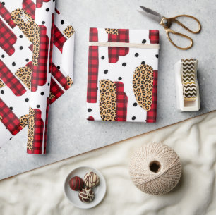 Buffalo Plaid & Leopard Print Kerstverpakking Cadeaupapier