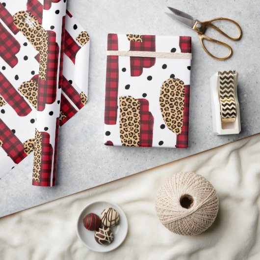 Buffalo Plaid & Leopard Print Kerstverpakking Cadeaupapier (Crafts)