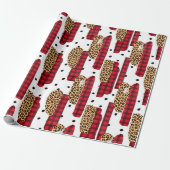 Buffalo Plaid & Leopard Print Kerstverpakking Cadeaupapier (Uitgerold)
