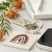 Buffalo Plaid & Leopard Print Regenboog Sleutelhanger (Voorkant Rechts)