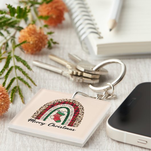 Buffalo Plaid & Leopard Print Regenboog Sleutelhanger (Voorkant Rechts)