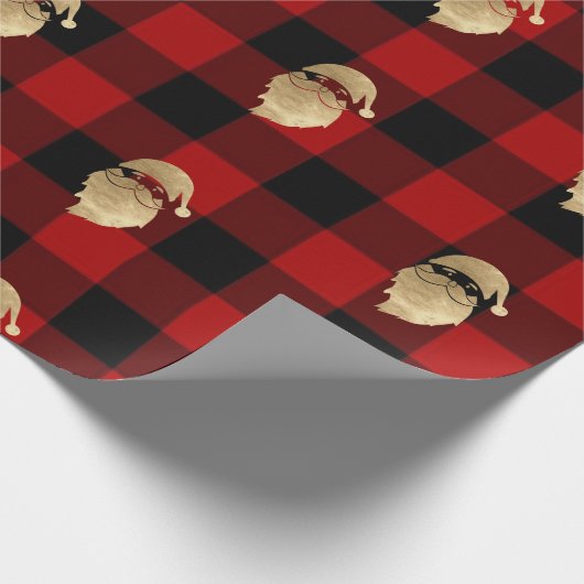 Buffalo Plaid Lomberjack Goud Santa Winter Zwart Cadeaupapier (Hoek)