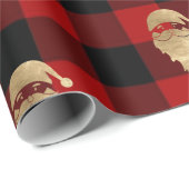 Buffalo Plaid Lomberjack Goud Santa Winter Zwart Cadeaupapier (Rol Hoek)