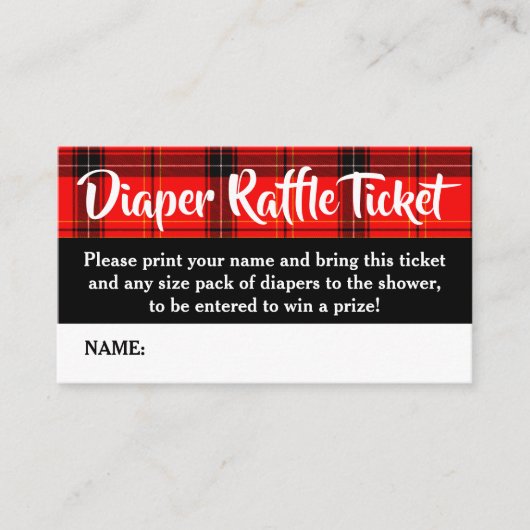 Buffalo Plaid Luier Raffle Ticket Baby shower Informatiekaartje (Voorkant)