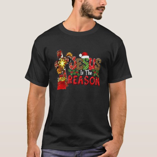 Buffalo Plaid Luipaard Jezus Is De Reden Kerstmis T-shirt (Voorkant)