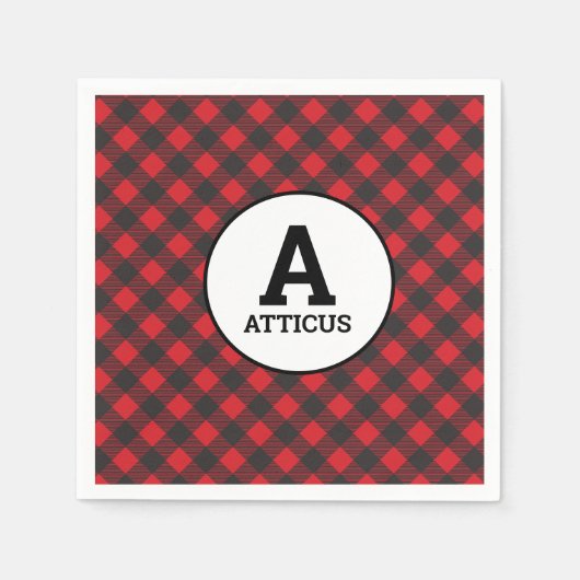 Buffalo Plaid Lumberjack Eenvoudig Monogram Naam Servet (Voorkant)