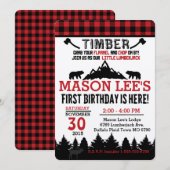 Buffalo Plaid Lumberjack Eerste Verjaardag Uitnodi Kaart (Voorkant / Achterkant)