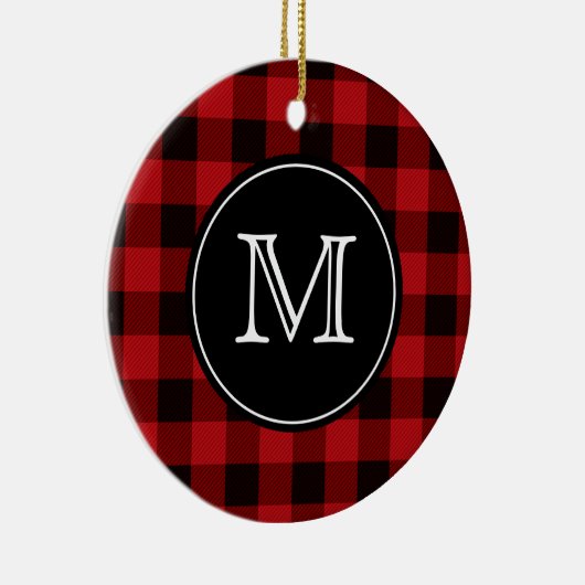 Buffalo Plaid Lumberjack Rood en Zwart Monogram Keramisch Ornament (Rechts)