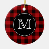 Buffalo Plaid Lumberjack Rood en Zwart Monogram Keramisch Ornament (Voorkant)