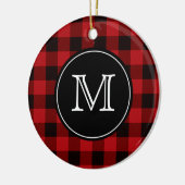 Buffalo Plaid Lumberjack Rood en Zwart Monogram Keramisch Ornament (Links)