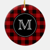 Buffalo Plaid Lumberjack Rood en Zwart Monogram Keramisch Ornament (Achterkant)