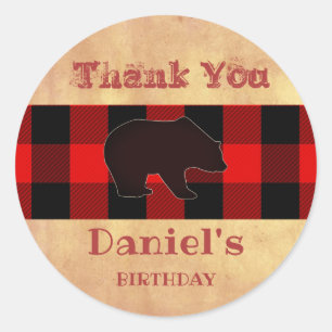 Buffalo Plaid Lumberjack Verjaardag Dank je wel Fa Ronde Sticker