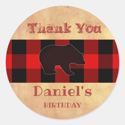 Buffalo Plaid Lumberjack Verjaardag Dank je wel Fa Ronde Sticker (Voorkant)