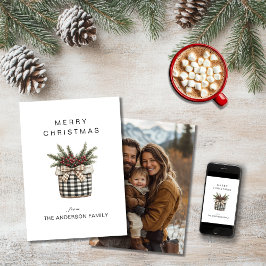 Buffalo Plaid Mand Foto Minimalistisch  Feestdagenkaart