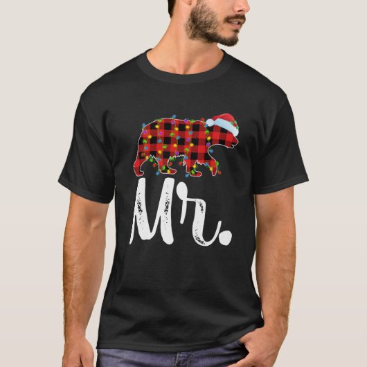 Buffalo Plaid Matching Family Christmas Mr. Bear P T-shirt (Voorkant)