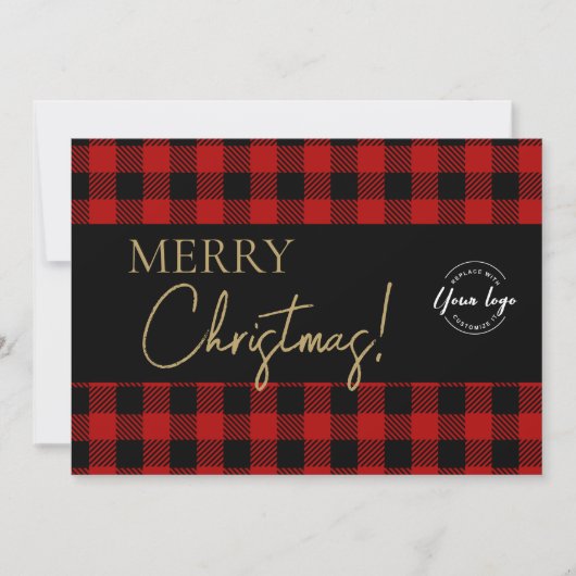Buffalo Plaid Merry Christmas Corporate Logo Feestdagenkaart (Voorkant)