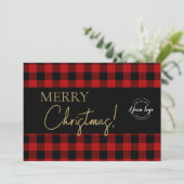 Buffalo Plaid Merry Christmas Corporate Logo Feestdagenkaart (Staand voorkant)