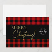 Buffalo Plaid Merry Christmas Corporate Logo Feestdagenkaart (Voorkant / Achterkant)
