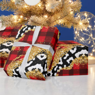 Buffalo Plaid met dierenprints Cadeaupapier